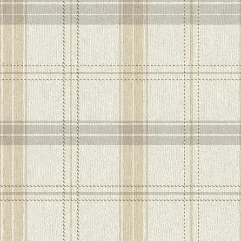 Beige Embossed Wallpaper – Tartan Fabric (3714-1)